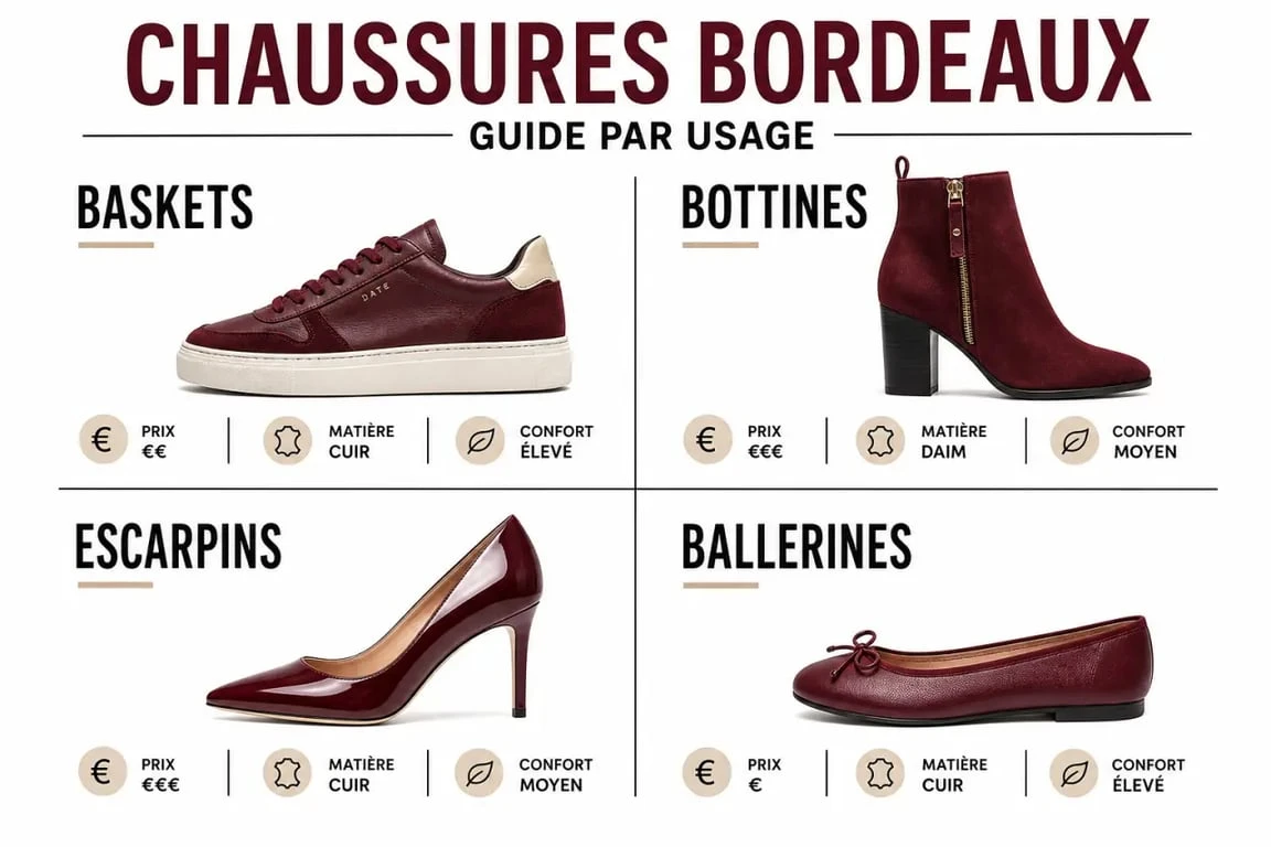 Chaussure bordeaux femme : comparatif éditorial des principaux modèles selon l’usage et le budget
