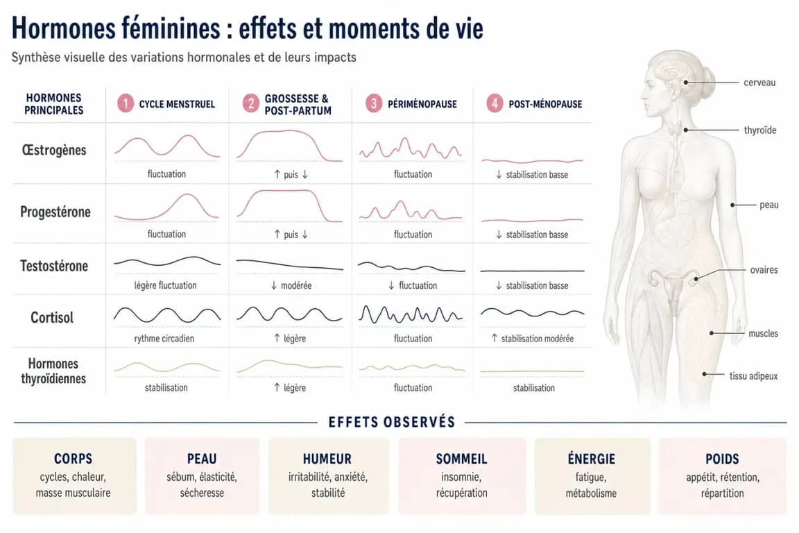 Les effets des hormones chez la femme illustrés du cycle menstruel à la ménopause
