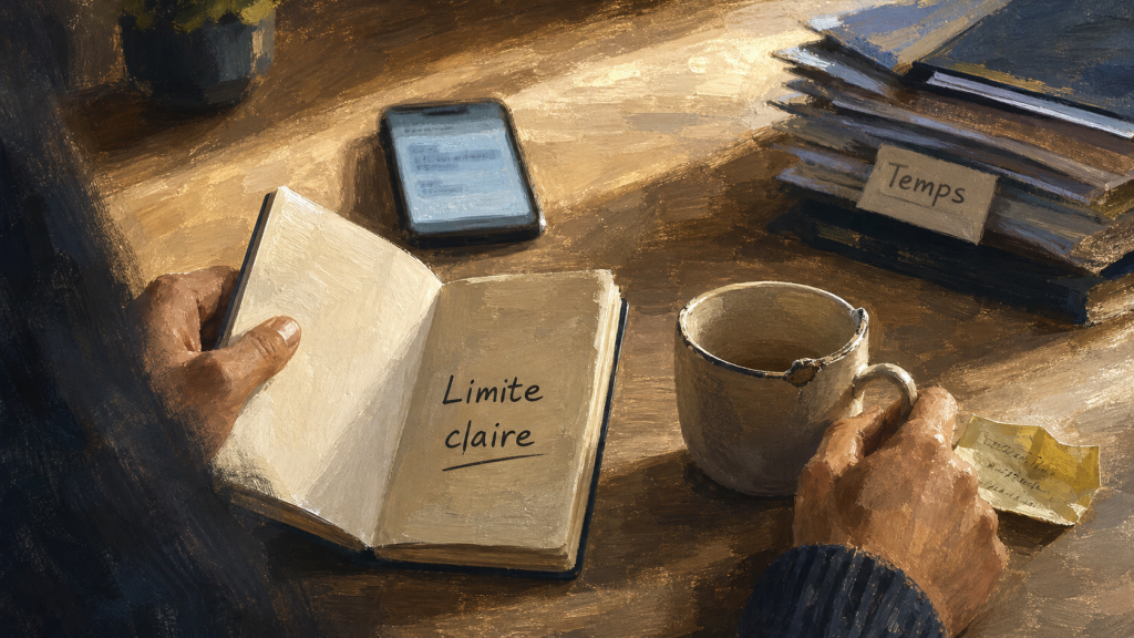 Être gentille, limites claires : carnet et post-it sur un bureau