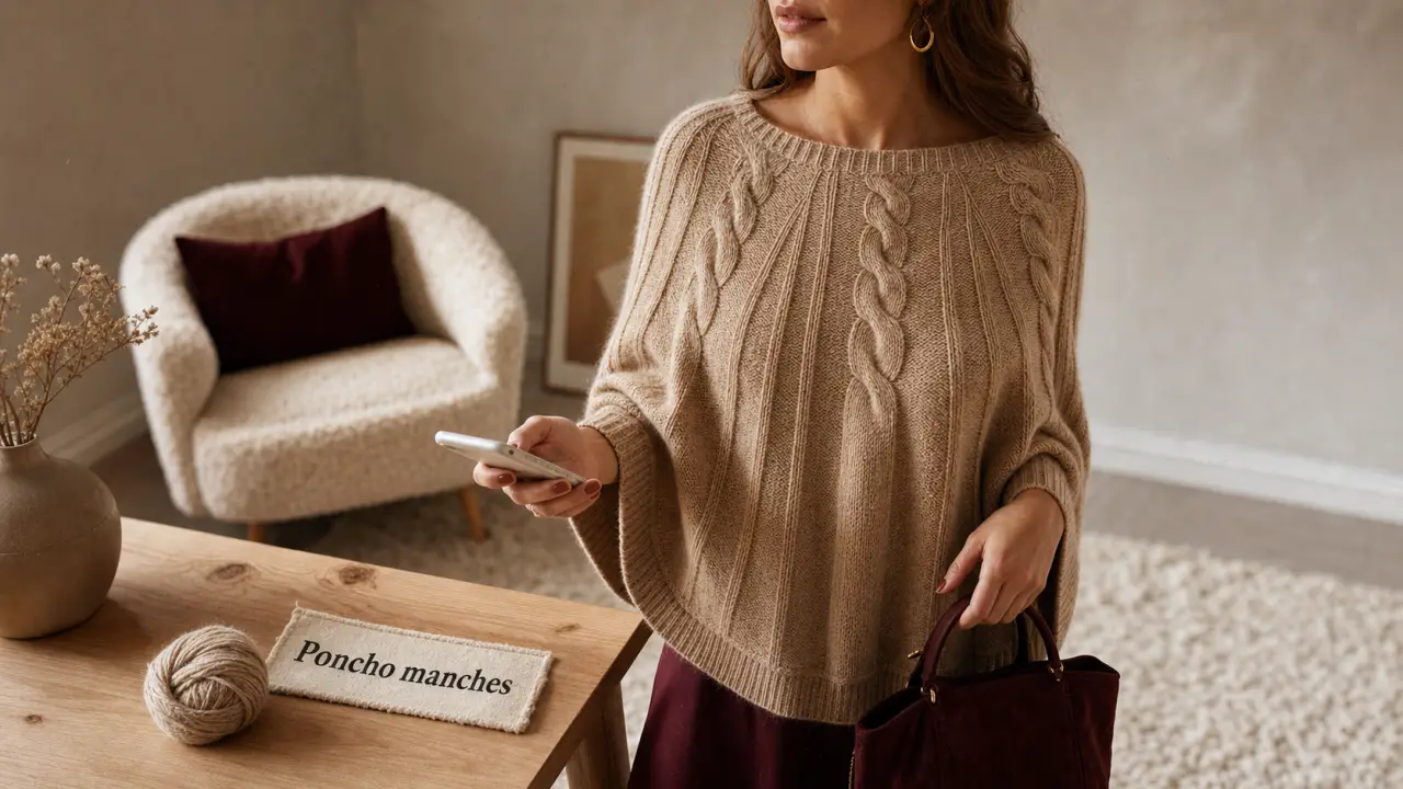 Poncho avec manche tricoté, chaleur et liberté de mouvement