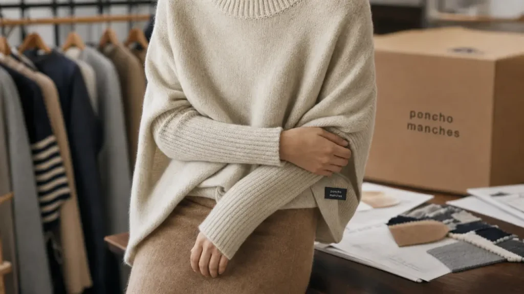 Poncho avec manche en tricot, chaleur et liberté de mouvement