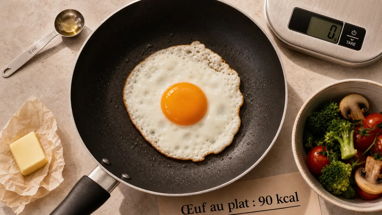 Calorie oeuf au plat : 90 kcal, huile et beurre sur poêle