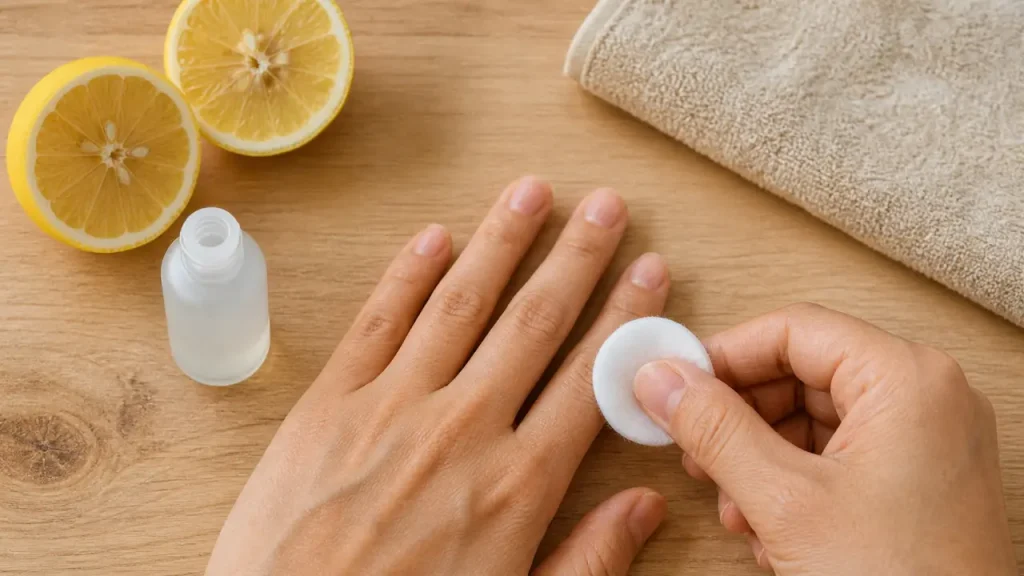 Retirer du vernis sans dissolvant, avec de l’alcool à 90°, du citron et quelques précautions