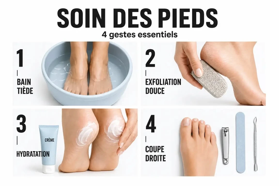 Comment avoir de beaux pieds avec une routine simple : bain, exfoliation, hydratation et soin des ongles