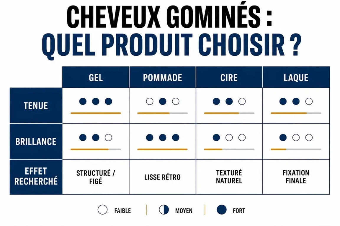 Comparatif des produits pour cheveux gominés entre gel, pommade, cire et laque