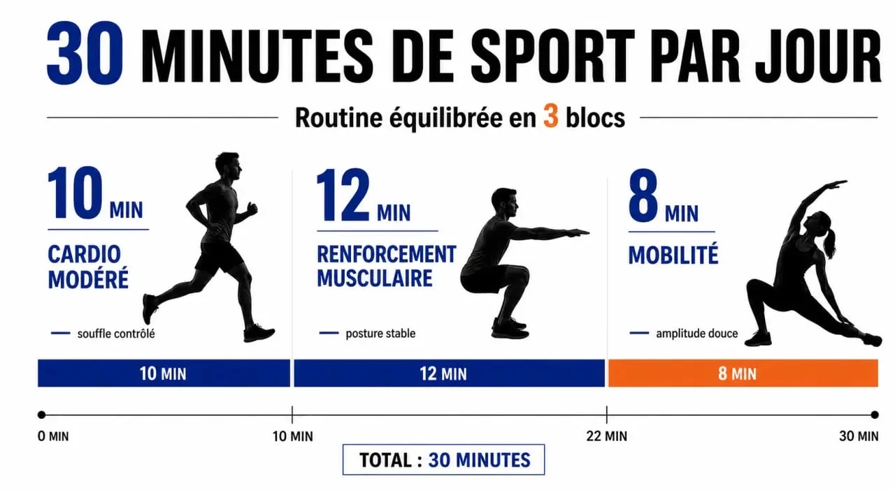 30 min de sport par jour : routine quotidienne entre cardio, renforcement et mobilité