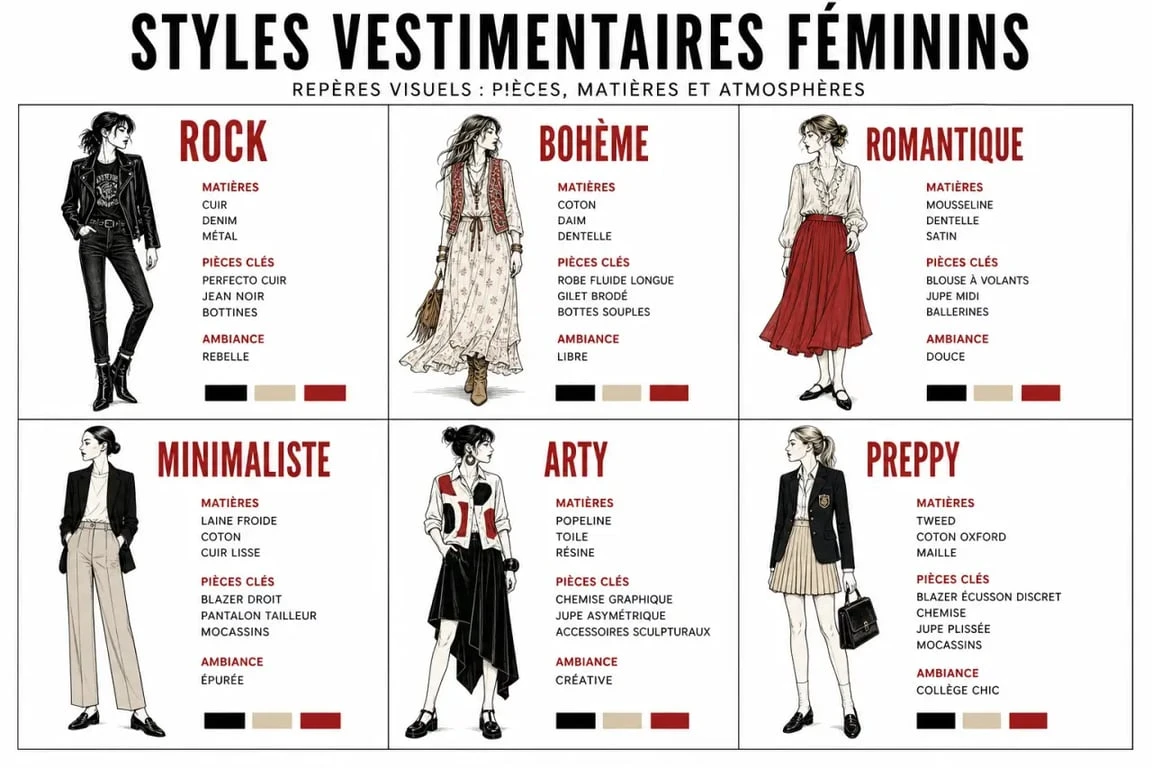 style vetement femme : comparaison visuelle des grands styles vestimentaires femme