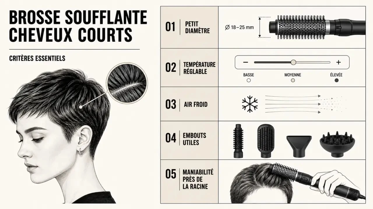 Brosse soufflante cheveux courts : comparatif visuel des critères à vérifier avant achat