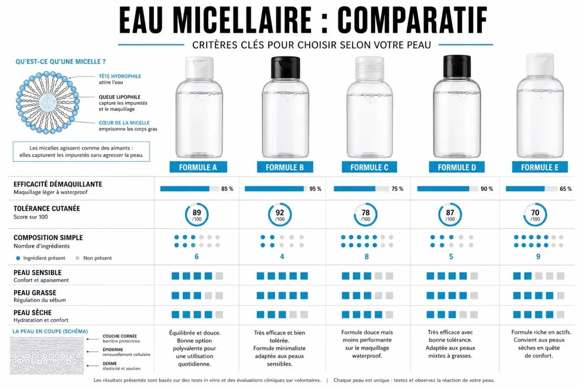 Comparatif de la meilleure eau micellaire selon l’efficacité, la tolérance et la composition