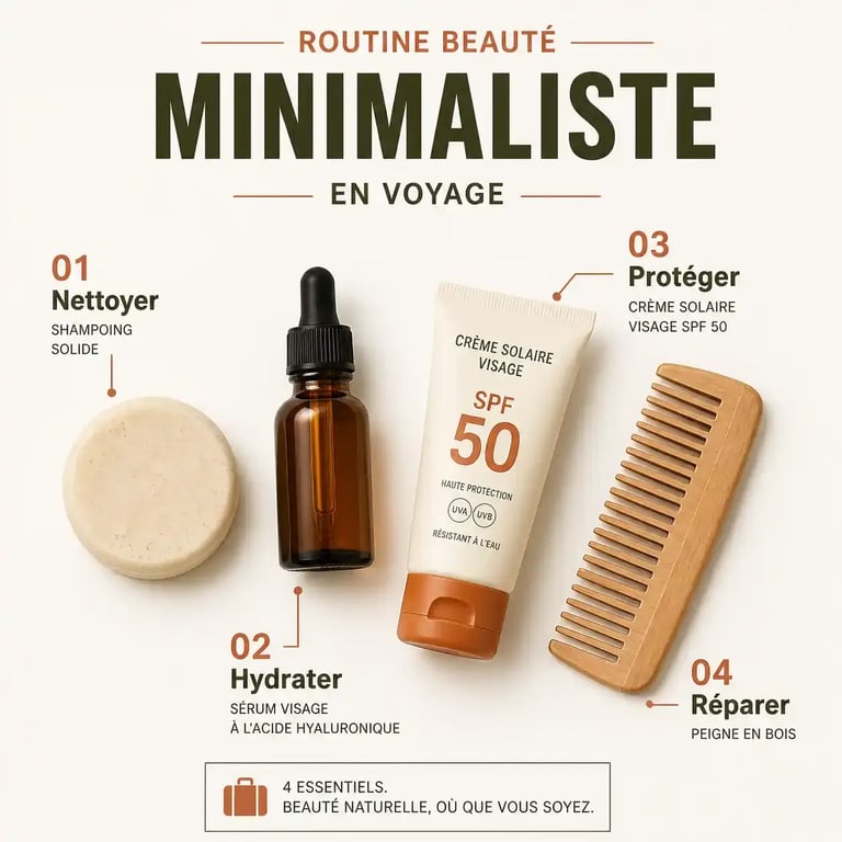 Routine capsule minimaliste pour préparer sa trousse beauté pour un voyage longue durée