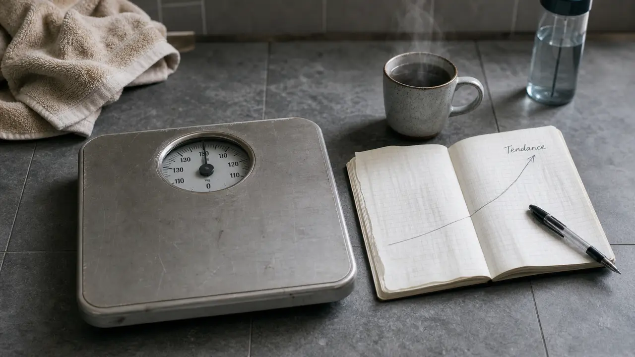 Se peser tous les jours fait grossir : balance et carnet de suivi de poids