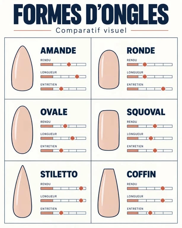 Infographie comparative des ongles en amandes et des autres formes d’ongles