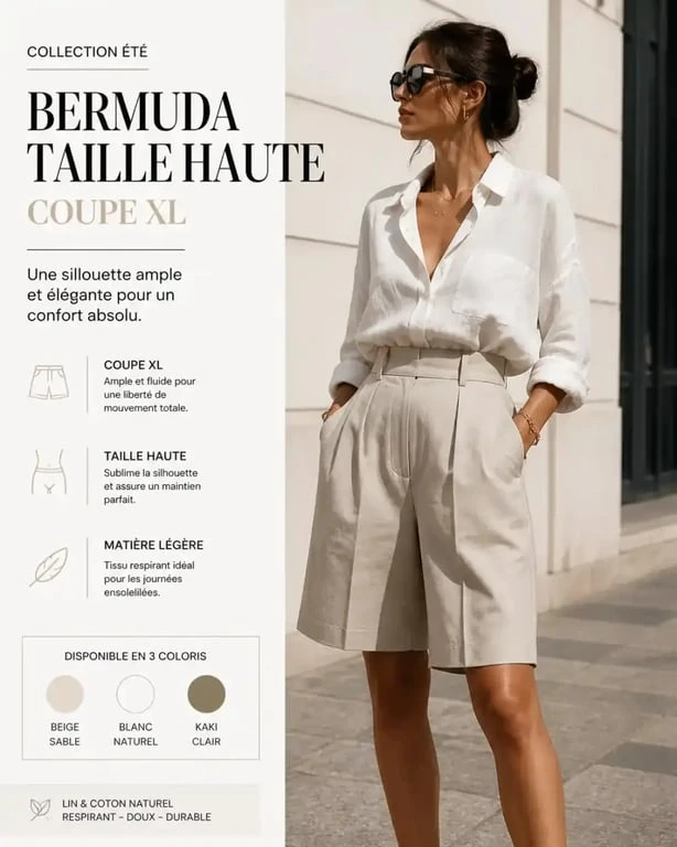 Look femme avec bermuda XL, tendance mode été 2025