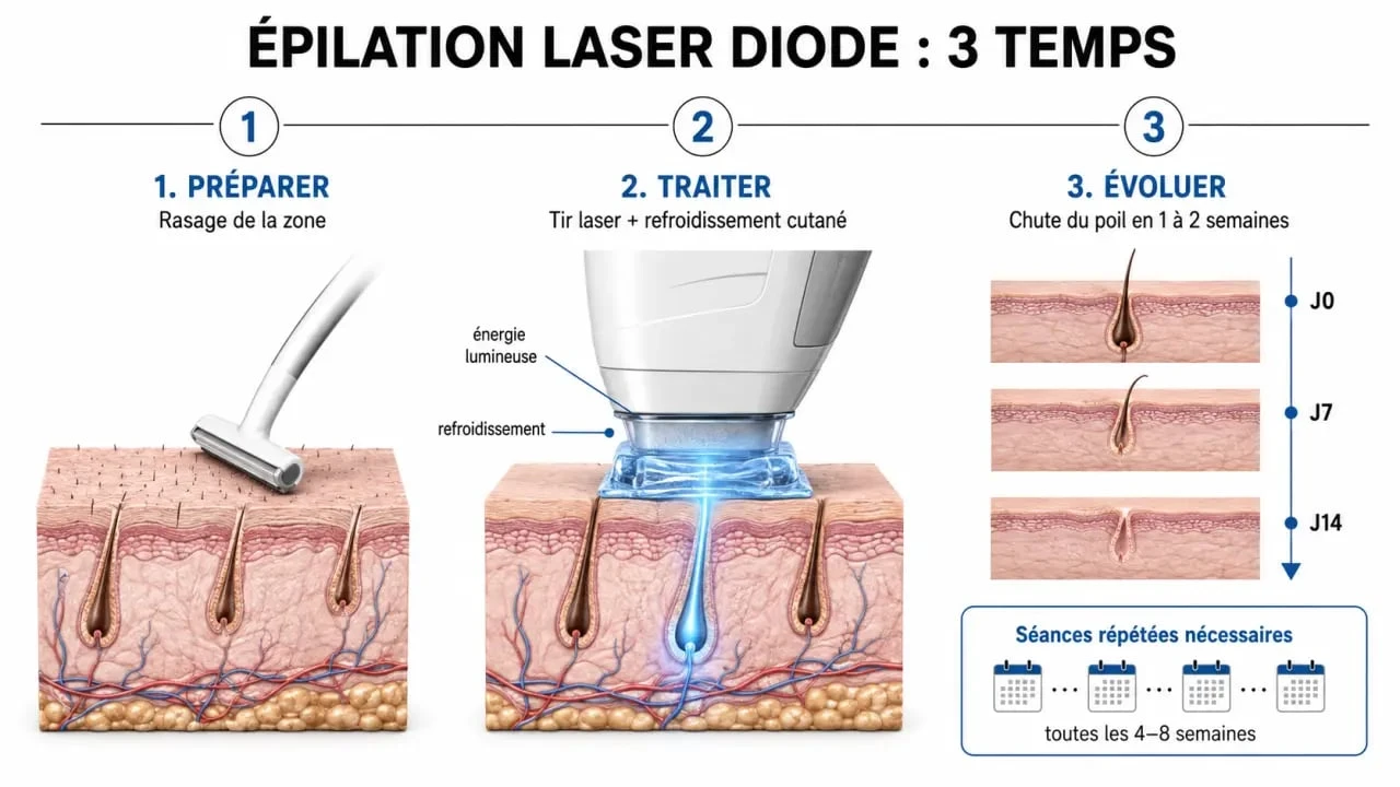 Laser diode épilation : déroulé d’une séance et chute progressive du poil