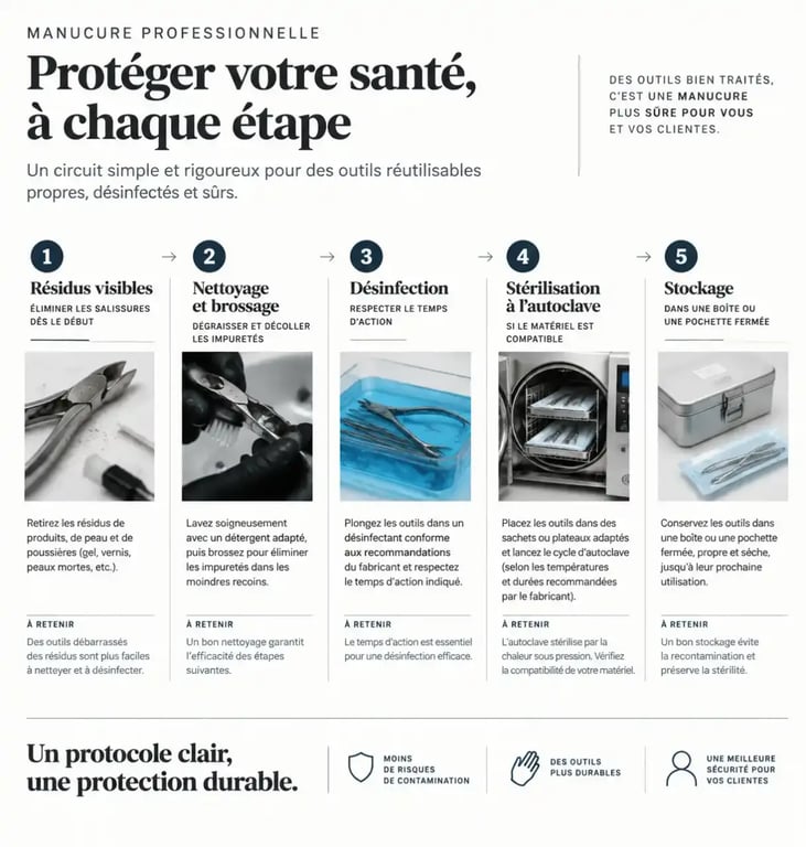 Bien protéger sa santé et ses équipements de manucure professionnels grâce au circuit nettoyage désinfection stérilisation