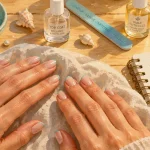 Ongles été : micro-french turquoise et nude milky, manucure solaire durable