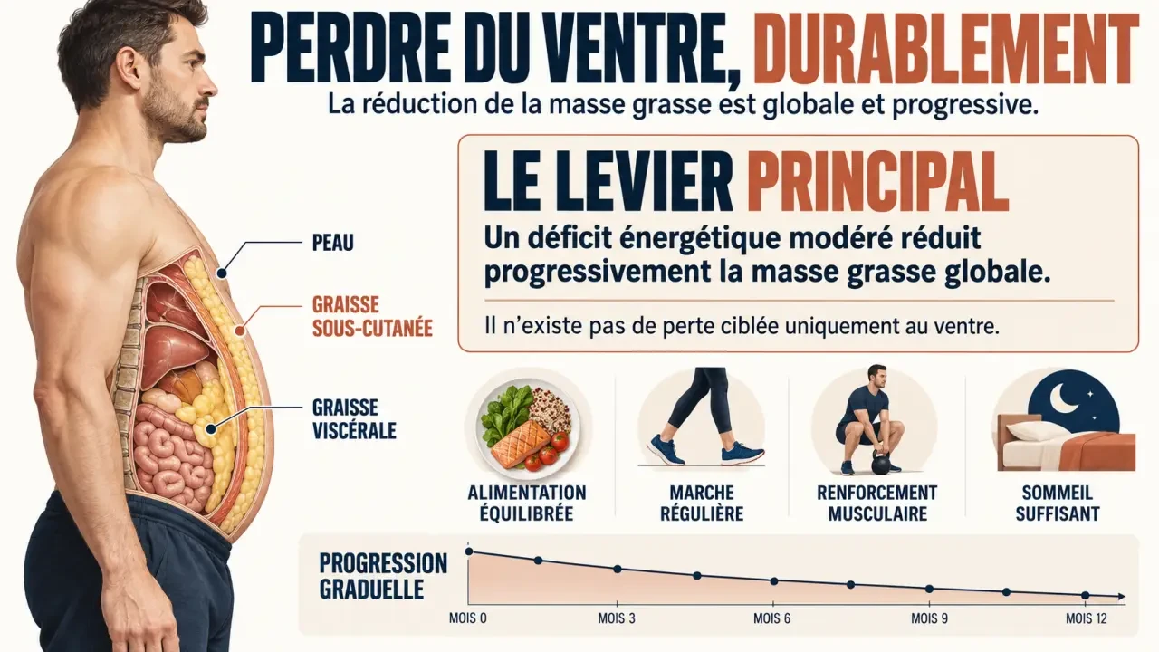 Infographie homme perte ventre distinguant graisse viscérale et graisse sous-cutanée