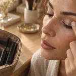 Maquillage naturel yeux : trousse maquillage sur coiffeuse