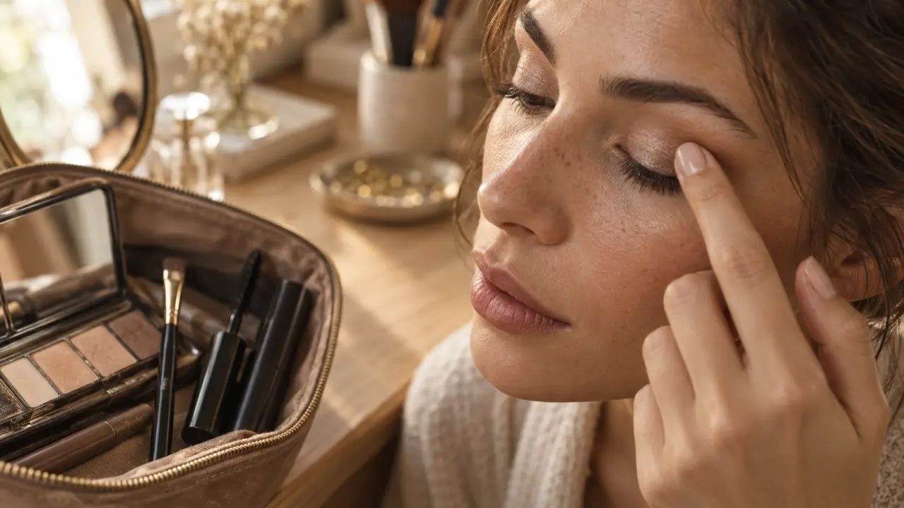 Maquillage naturel yeux : trousse maquillage sur coiffeuse