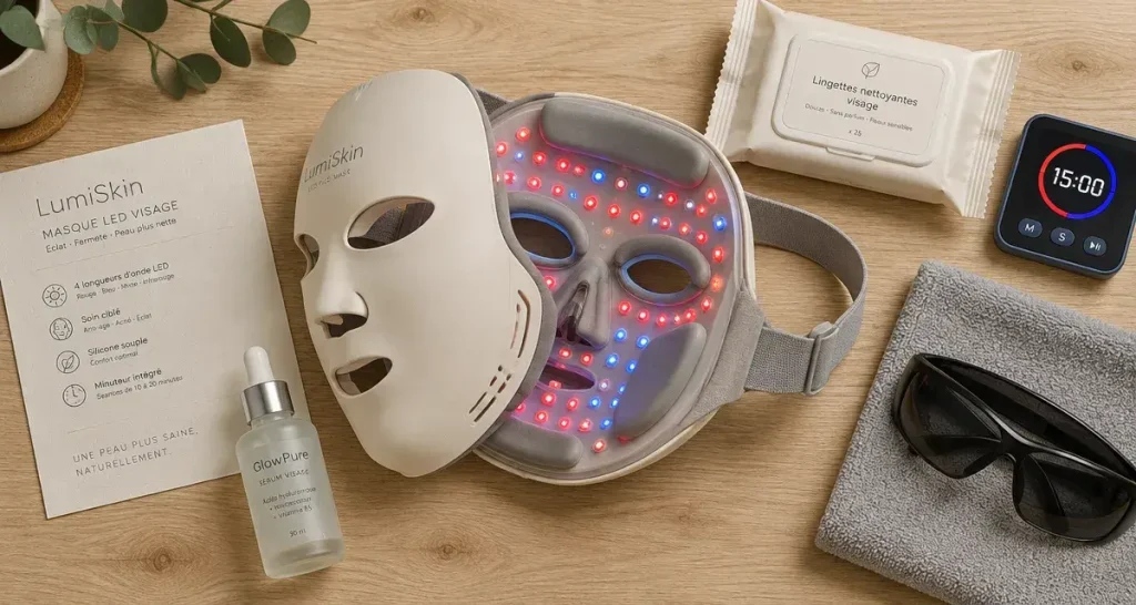 Masque lumière visage : 633 nm, 830 nm et 10 minutes par séance, ce qui compte vraiment avant d&rsquo;acheter