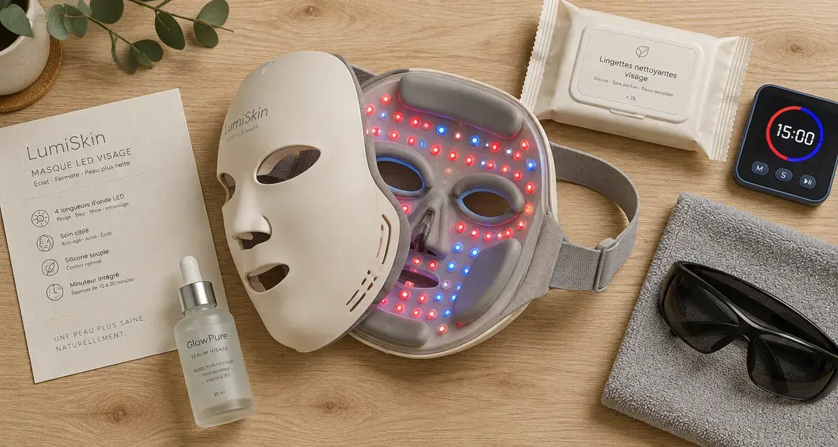 Masque lumiere visage LED 633 nm et 830 nm, 10 minutes