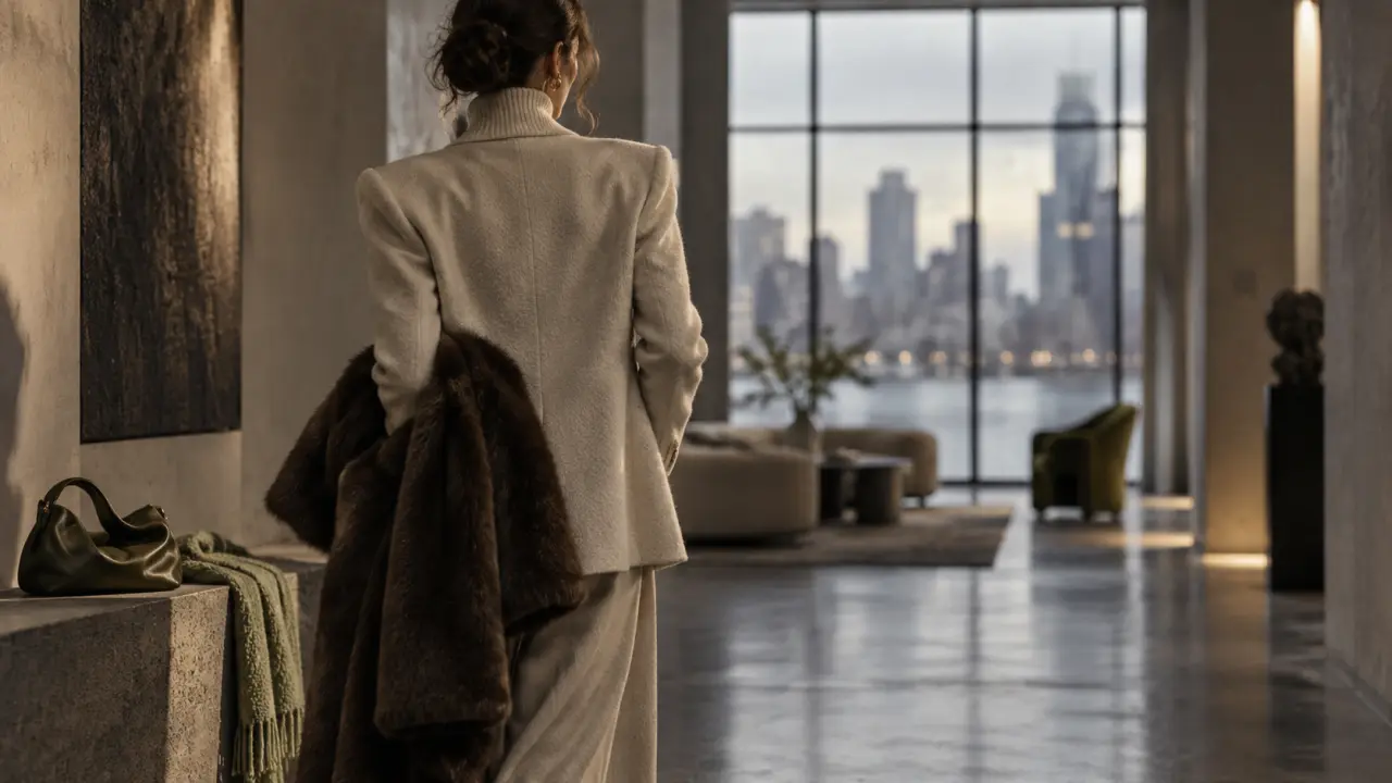 Tendance mode hiver 2025 : silhouette dos blazer pull et fausse fourrure